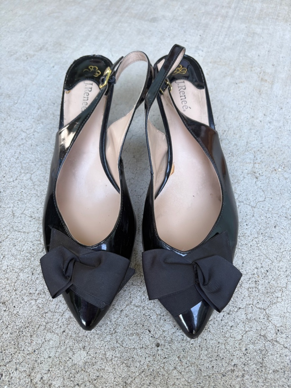 J.Renee Black Patent Slingback Pointed Toe Bow Flats 11